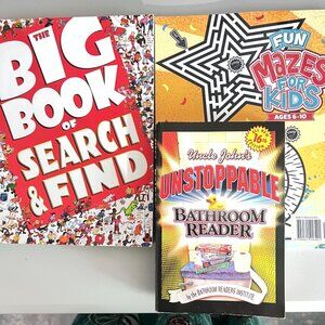 Fun and Relaxation for the Family: 2 Kids Puzzle Books Set and Bathroom Reader
